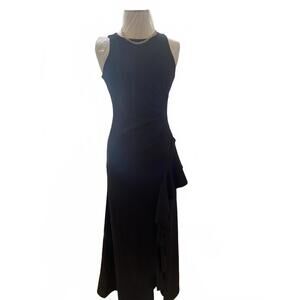 Woosea Elegant Black Sleeveless Long Dress with Ruffle Detail Size Medium